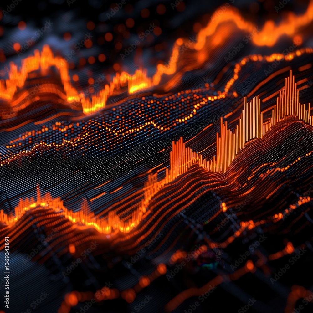 Poster labor day concept, abstract data visualization with vibrant colors and patterns.