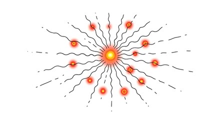 Abstract Sunburst Design with Red Glowing Points on White Background