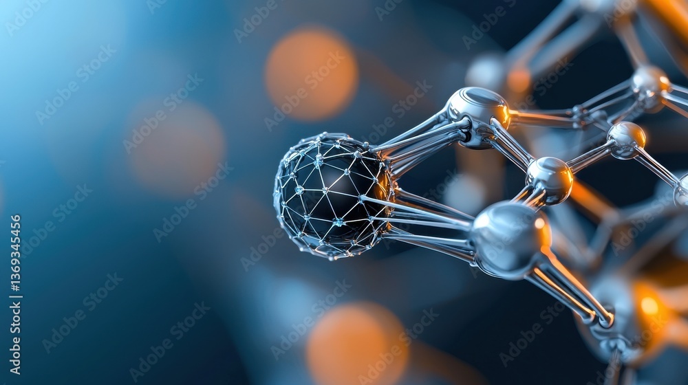 Poster digital of a molecular structure depicting chemical bonds and interconnected patterns representing t