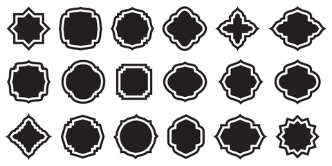 Collection of vintage label frame shape vector design element on white background, vector illustration.
