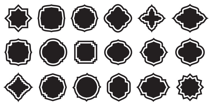 Collection of vintage label frame shape vector design element on white background, vector illustration.