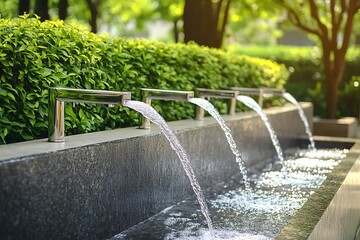 Modern Water Feature in a Lush Garden
