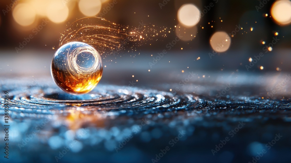 Aufkleber enchanting water droplet reflecting mesmerizing lights patterns and refractions creating a magical m