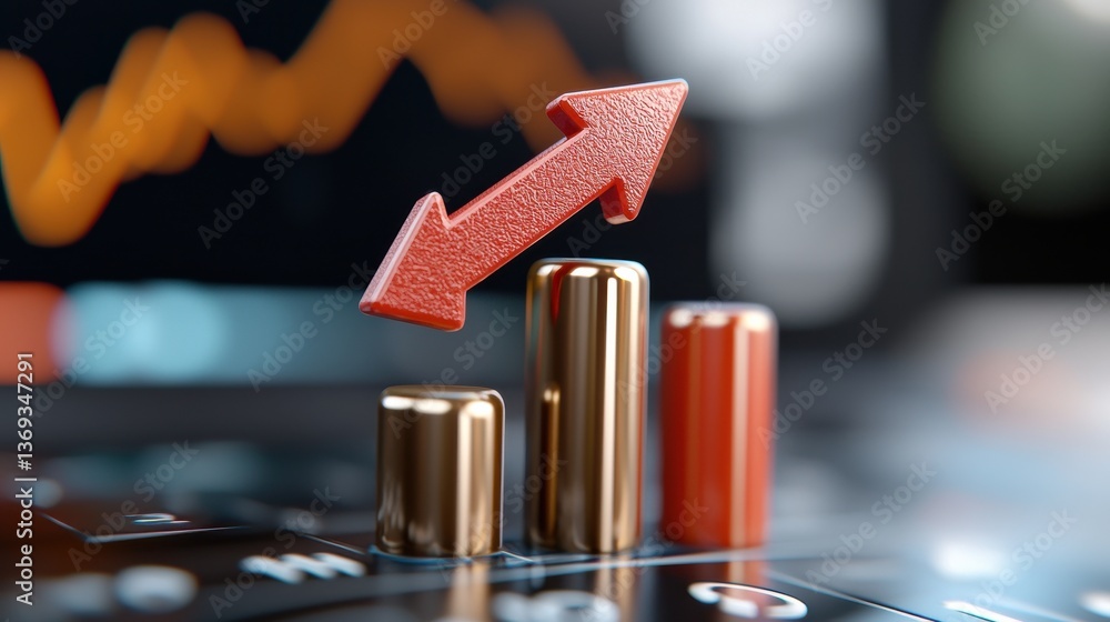 Poster upward pointing arrow graph or chart showing financial data market trends and business analytics ins