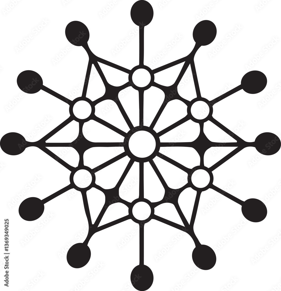 Poster abstract graphic design showing interconnected nodes in a spiral pattern.