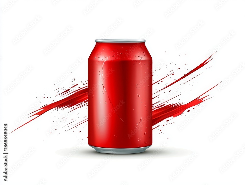 Poster dynamic splash of paint on a vibrant red soda can, refreshing burst of color refreshing
