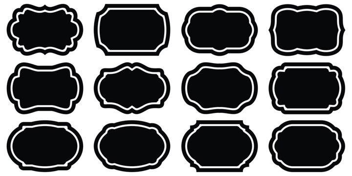 Set of vintage label and badges shape collections. Black template for patch, insignias, overlay. Vector illustration. 