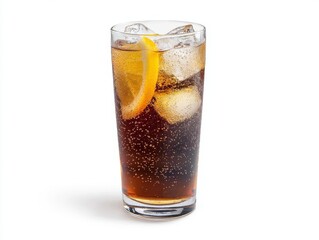 A sparkling symphony, orange slice dances in glass of soda refreshing