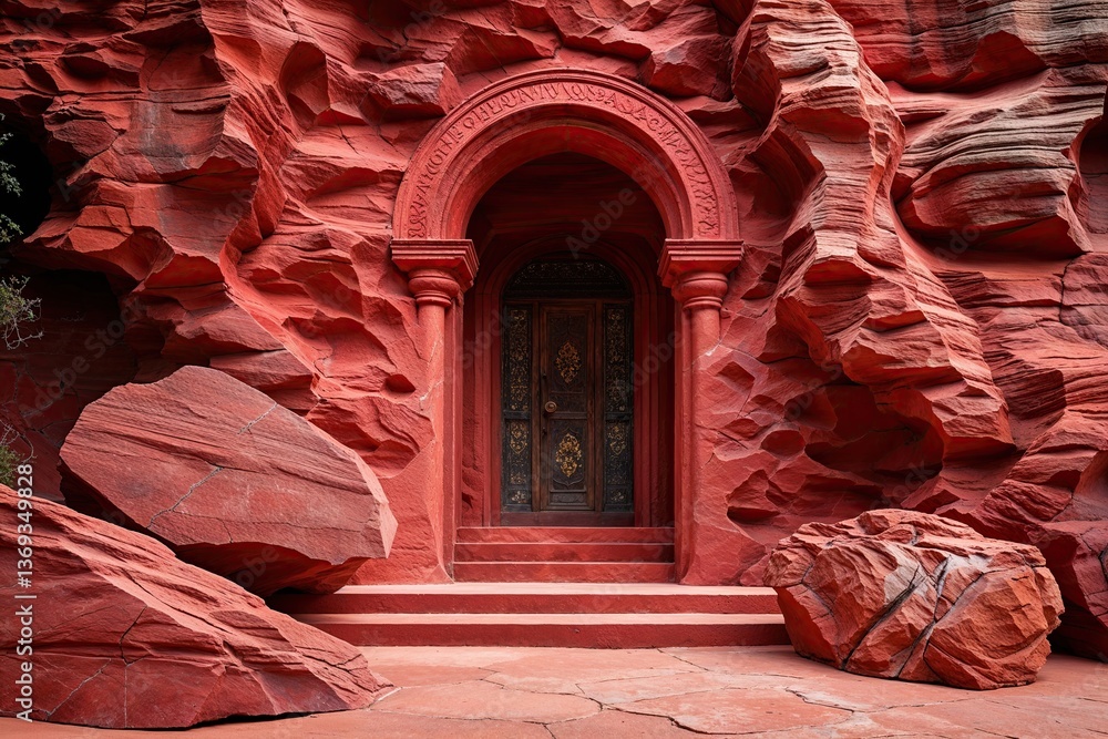 Poster vibrant red sandstone featuring unique textured patterns and elegant color variations