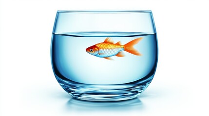 Vibrant goldfish gracefully swimming in a glass of water, captivating closeup