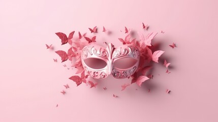 Delicate Pink Butterfly Mask isolated on beautiful pink Background