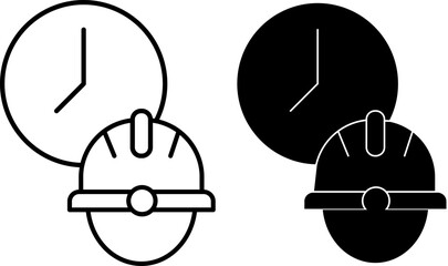 Clock with helmet icon representing work hours, labour time management, construction site safety, and Labour Day worker dedication with transparent background

