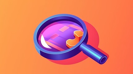 Colorful Magnifying Glass with Abstract Reflections on Vibrant Orange Background