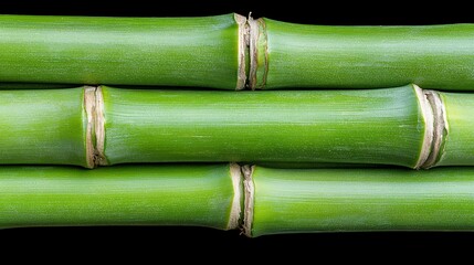 Close Up of Green Bamboo Stalks Against Black Background