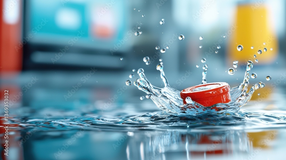 Poster vibrant red splash of water creating a dynamic frozen moment against a turquoise blue background the