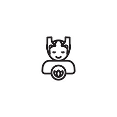 A smiling person receives a head massage, holding a lotus flower symbol. Represents relaxation, spa treatment, or holistic therapy for well-being.