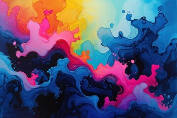 Vibrant Abstract Ink Art with Textured Ombre Background and Striking Colors