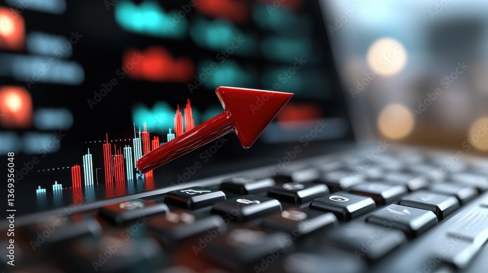 Poster upward trending market graph displayed on computer monitor representing financial growth investment 
