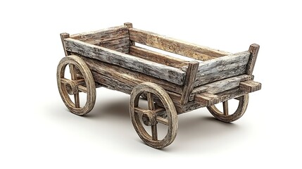 Wooden Cart Isolated White.