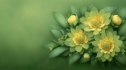 Vibrant yellow flowers in full bloom against a lush green background 