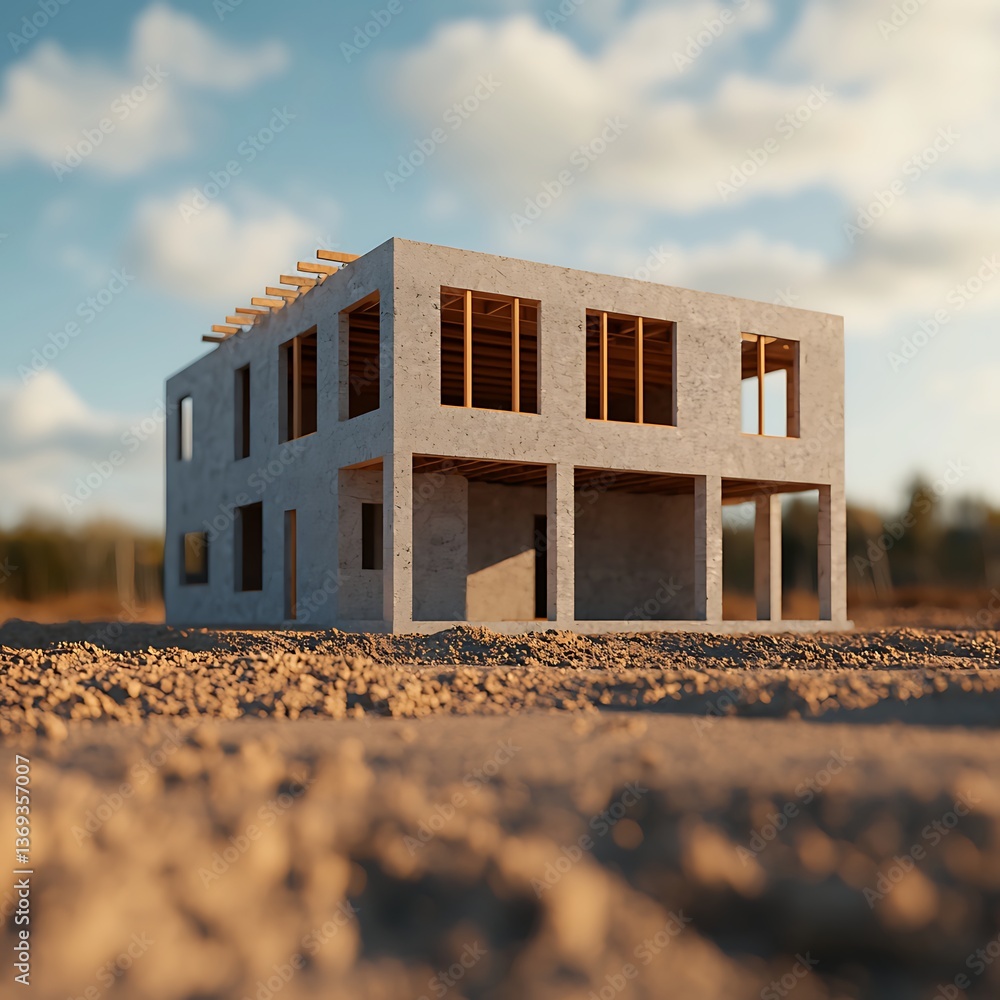 Aufkleber a partially constructed building stands on a barren site, showcasing its concrete structure against 