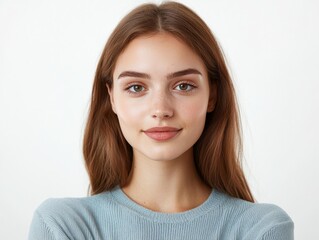 Fototapeta premium Portrait of a woman with long, flowing brown hair, captivating image of beauty and style