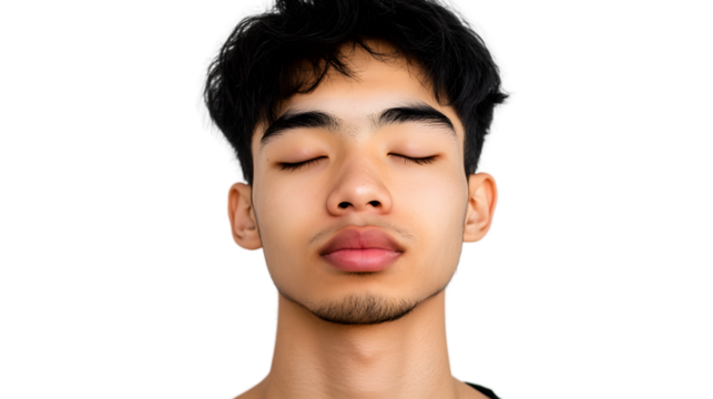 Serene Individual with Closed Eyes A Calm and Meditative Portrait for Wellness Relaxation an