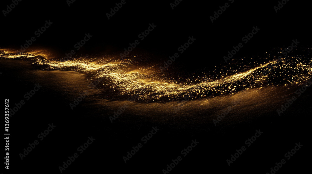 Poster a golden wave of particles flowing across a dark background with a sense of movement and energy show