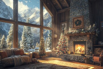 Cozy Christmas Cabin in the Snowy Mountains