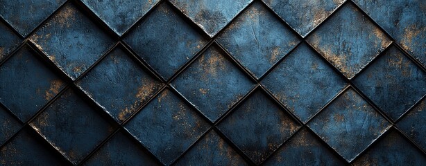 Dark Blue and Gold Metallic Diamond Pattern Texture
