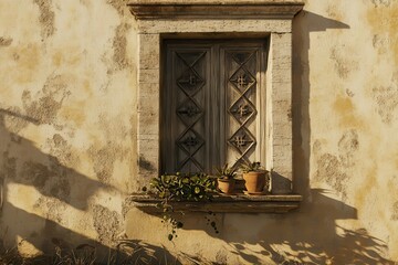 SunDrenched Mediterranean Window with Plants.