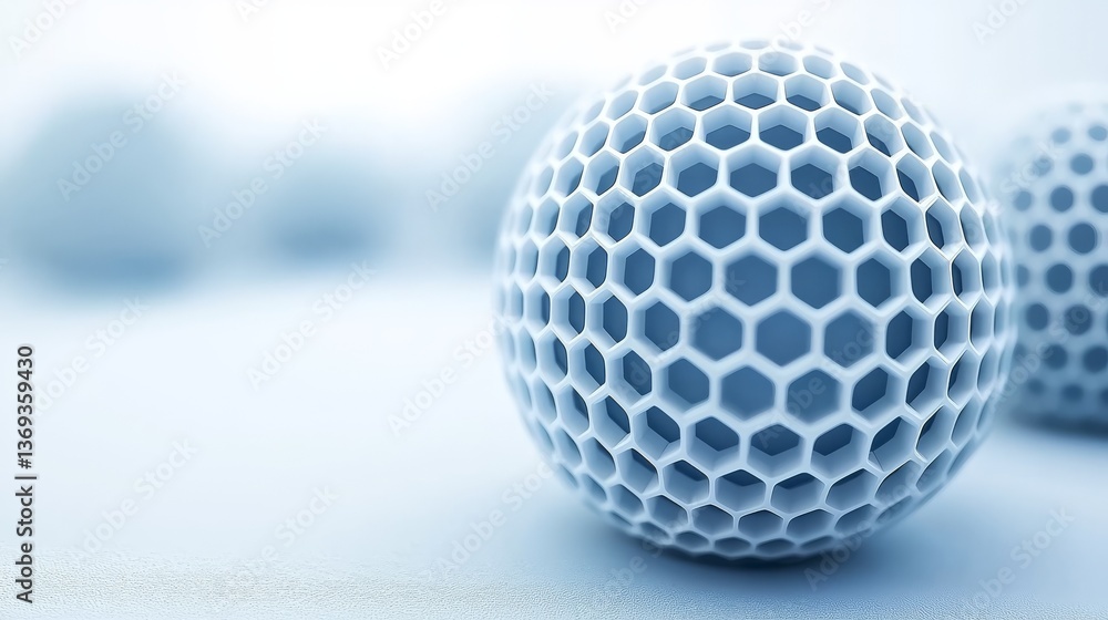 Aufkleber a spherical object with a pattern of interconnected hexagons is in focus, with similar blurred objec