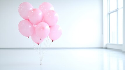 Pink balloons in an empty room