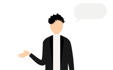 黒いジャケットを着た男性が話しているシンプルなイラスト