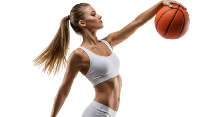 Athletic Woman with Basketball Fitness, Strength, and Sport, On transparent background