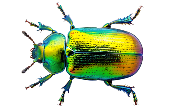 Vibrant Beetle with Iridescent Colors and Detailed Texture on a Black Background