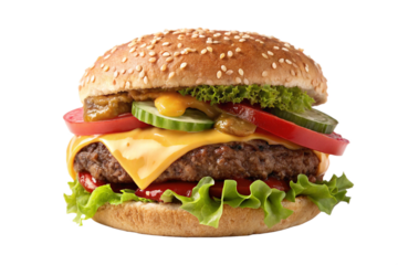 Juicy Cheeseburger with Sesame Seed Bun and Fresh Toppings