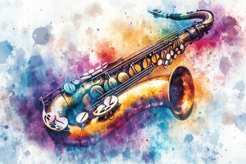 Naklejka premium Watercolor Saxophone Jazz Music Abstract Art.
