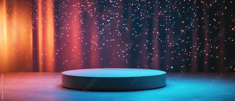 Canvas Prints illuminated cylindrical platform against a backdrop of shimmering multicolored lights the scene evok