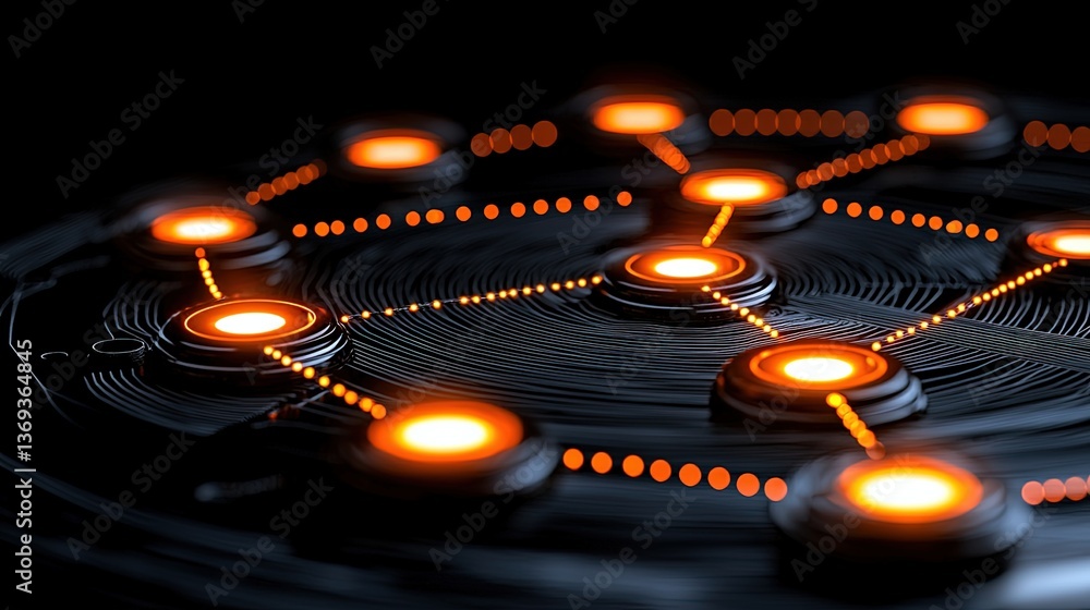 Aufkleber abstract artistic representation of network lines and symbols with vibrant glow on a dark background