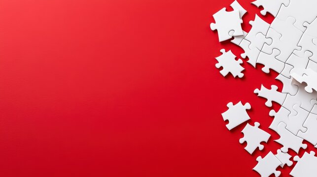 White Puzzle Pieces On Red Background