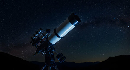 Telescope at Night Under Starry Sky