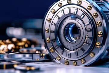 Detailed Technical Illustration of a Mechanical Component With Blueprint Style Layout and Advanced Design Features