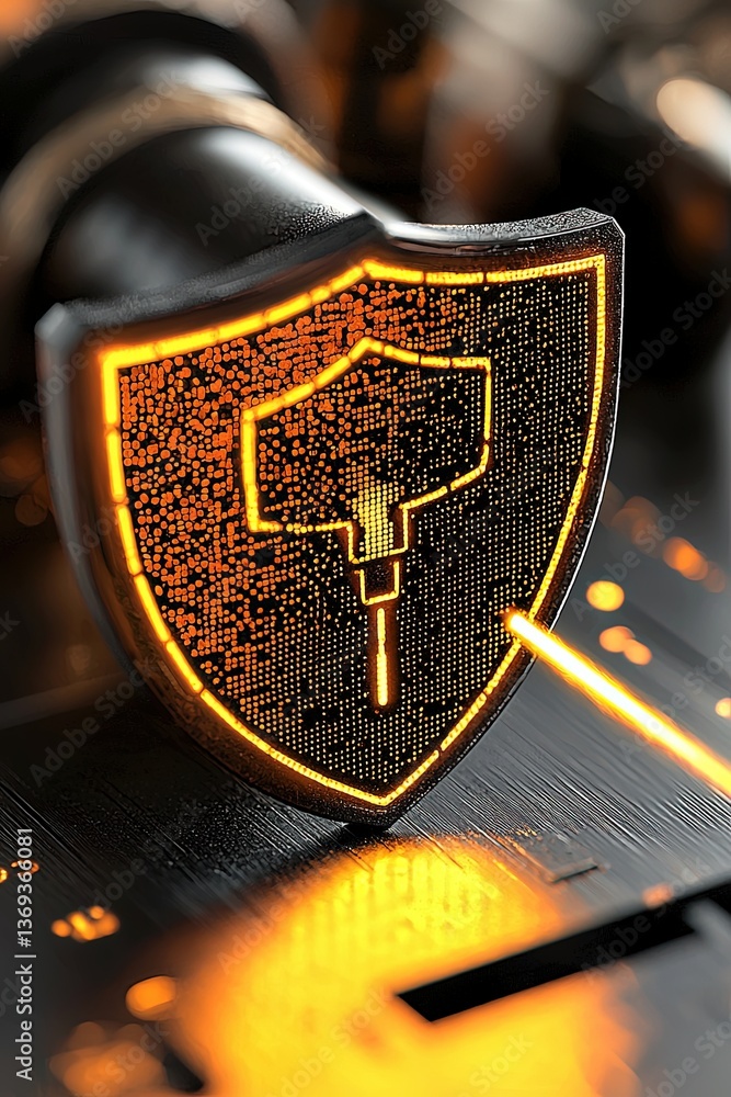 Aufkleber digital privacy shield illustration featuring a gentle graphic design element with bright orange glo