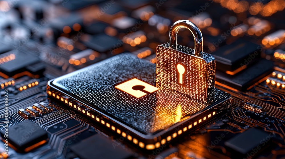 Poster detailed digital illustration showcasing multiple perspectives and textures of a secure lock on a ci
