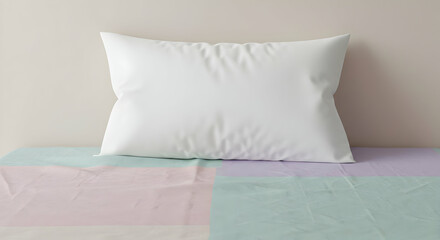 Blank White Pillow On Pastel Tablecloth