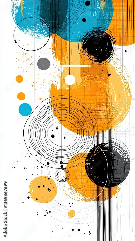 Poster minimalist illustration with soft gradients and abstract circles in vibrant colors on a clean backgr