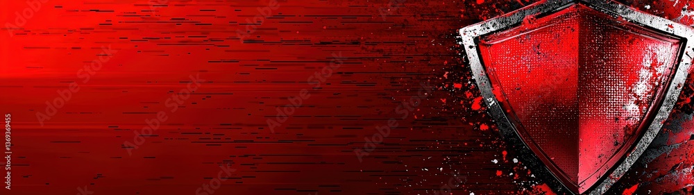 Aufkleber abstract illustration with halftone pattern featuring a vibrant red background and shield design for