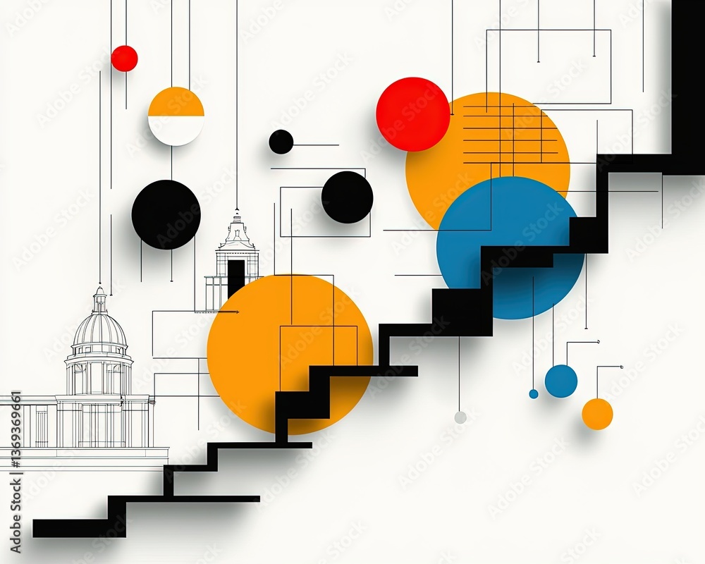 Aufkleber abstract geometric illustration featuring colorful shapes and lines on a minimalist background with 