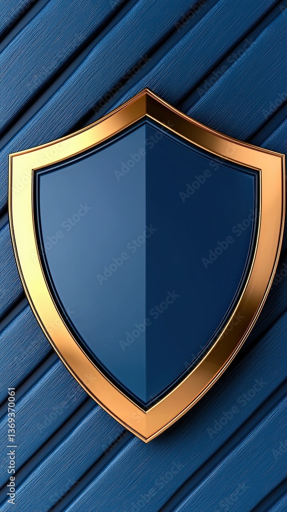 Poster elegant geometric shield illustration on a textured blue background with a polished gold frame and s